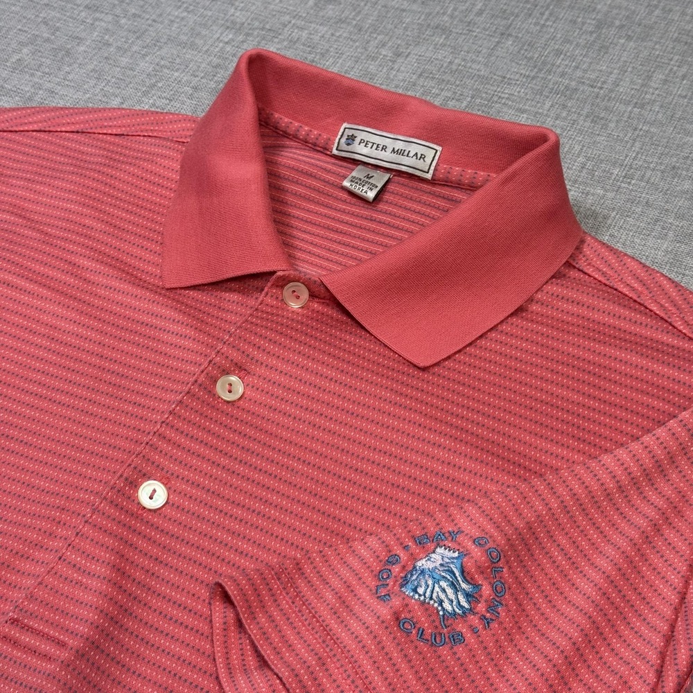 Peter Millar Striped Golf Polo Shirt Mens M Pink 100% Cotton Embroidered